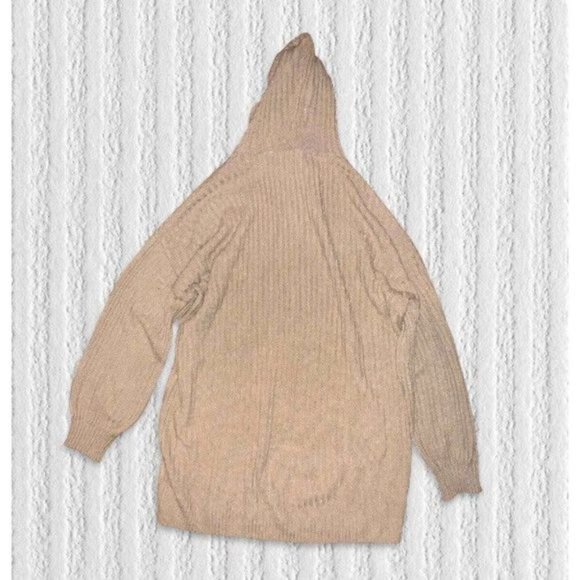 Sugar Moon Rib-Knit Hoodie Sweater Dress Women's Size Medium Khaki Tan Brown - Picture 4 of 8